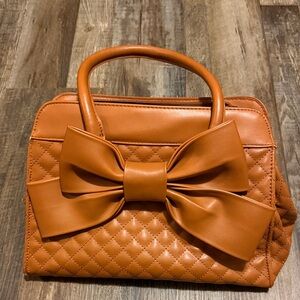 Elegant Quilted Tan Bow Satchel